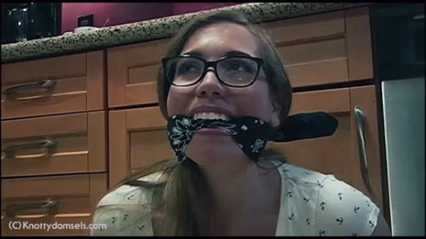 A blue bandanna cleave gag
