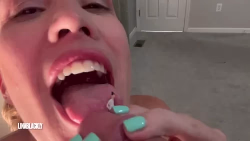 Giantess sucks dick with a tiny man riding on it