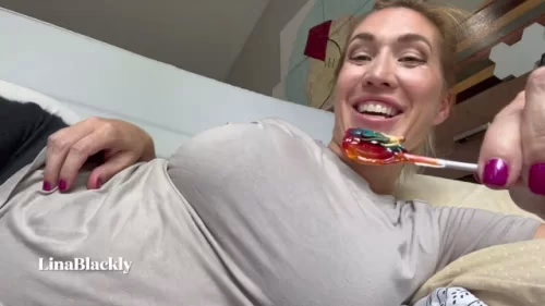 Giantess decided to swallow brother whole and he is now kicking in her stomach