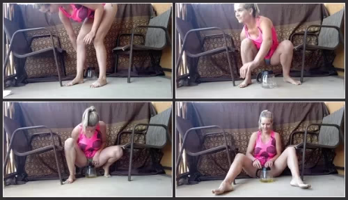 Pee on Balcony in Coffee Pot