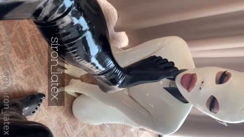 SironLatex's in White rubber doll licks his toes