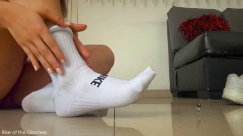 Giantess Gabriela's enormous feet crushing mini guy