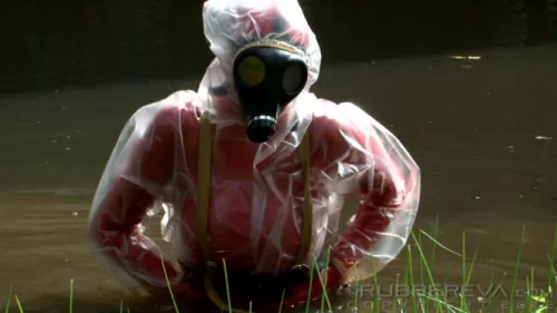 Rubber Eva - Red Plastic Waders Part 1 | Fetish Video