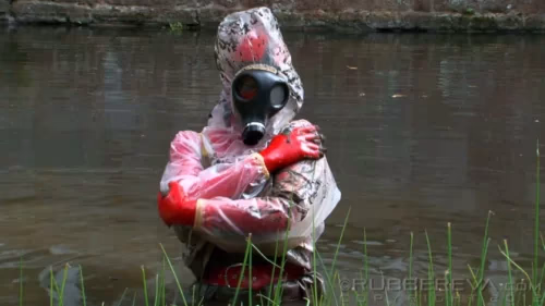 Rubber Eva - Red Plastic Waders Part 2 | Fetish Video