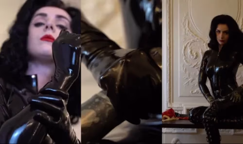 Miss Ellie Mouse - Transparent Latex Gloves on a Catsuit | Shiny Clothes Video