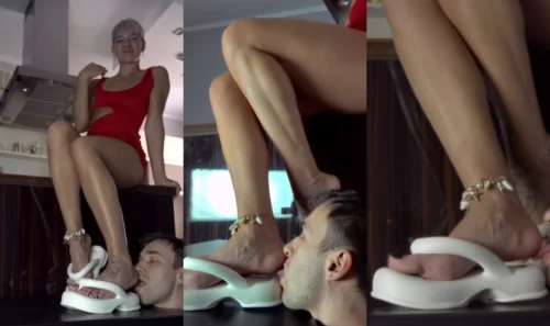 Ruslana - Slave In Chest Lick White Flip Flops | Soles Video