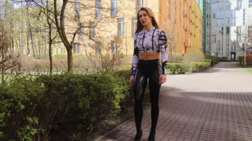 Alina - Fitness Girl in Latex Leggings | Shiny Clothes Video