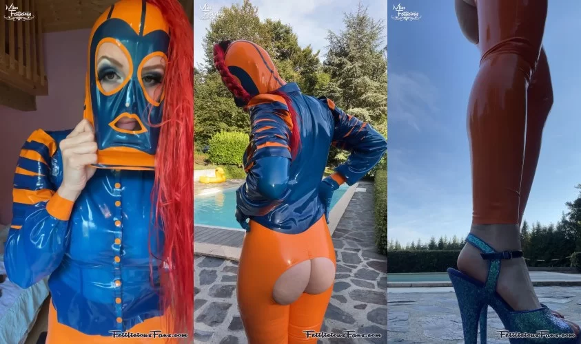 Miss Fetilicious - Orange and Blue Latex | Shiny Clothes Video