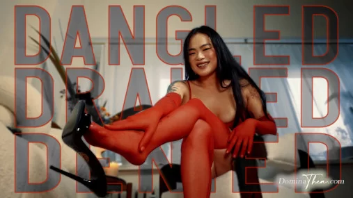 Goddess Thea - Red stockings and dangling mules | Soles Video