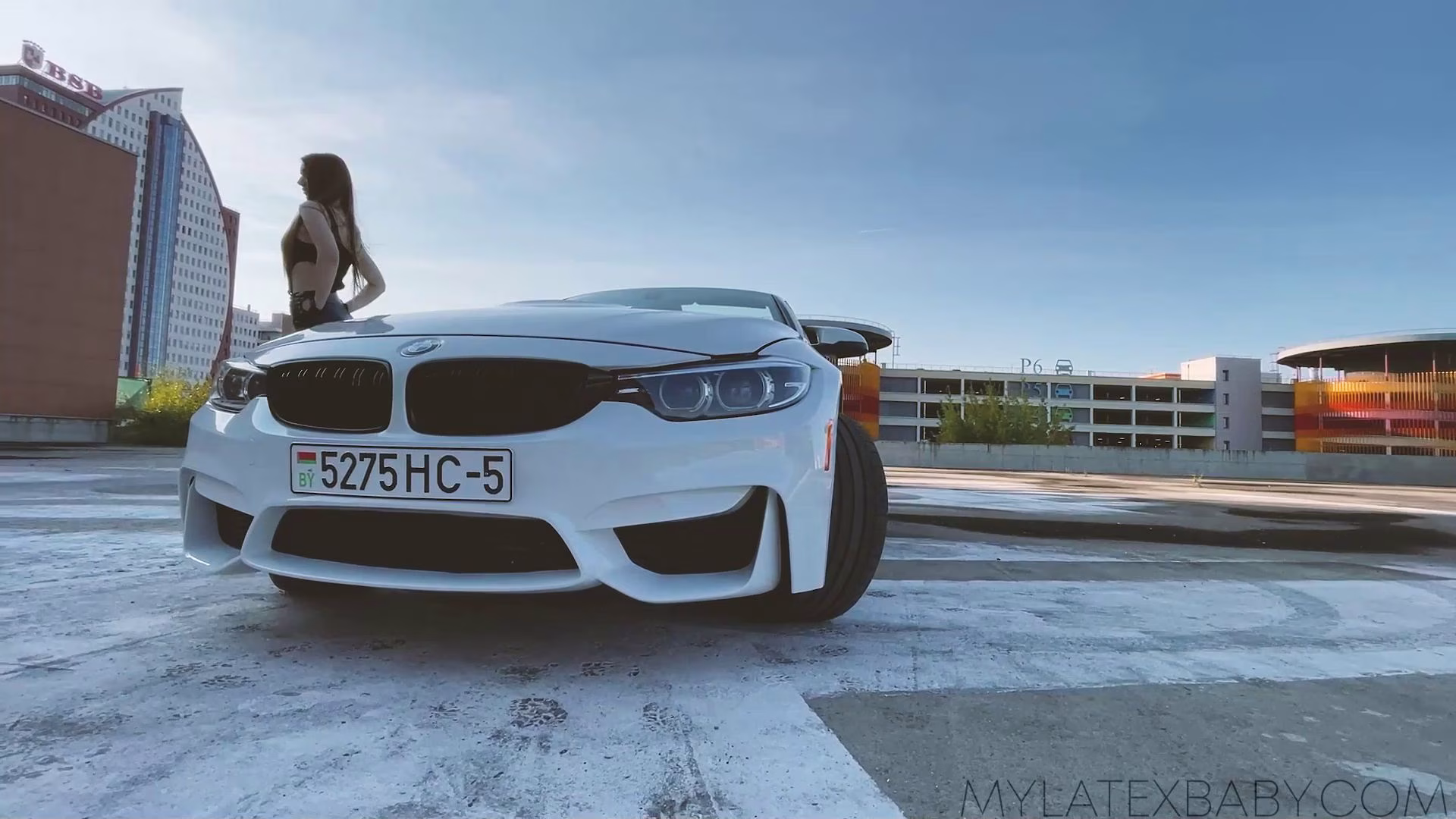 Katya Summer - Tight Leather Leggings and Open BMW | Shiny Clothes Video